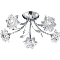 Bellis 5 Light Semi Flush Multi Arm Flower Design Ceiling Light Chrome and Glass, G9