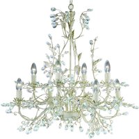 Almandite 8 Light Chandelier Cream/Gold Floral Leaves Design, E14