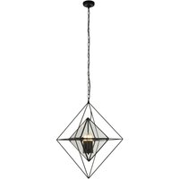 Diamond 3 Light Ceiling Pendant - Black with Clear Glass Panels