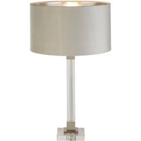 Scarborough Table Lamp Crystal, Satin Nickel, Grey Velvet