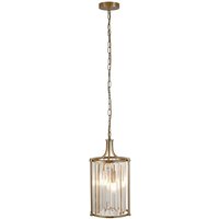 Victoria 2 Light Pendant Antique Brass, Clear Crystal