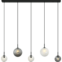 Sylion Bar Pendant Ceiling Light Black Matt -Clear Frost White & Smoked Glass 5xG9 LED