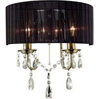 Olivia Wall Lamp with Black Shade 2 Light Antique Brass, Crystal