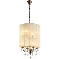 Ella Ceiling Pendant with Ivory Cream Shade 8 Light Antique Brass, Crystal