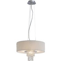 Nerissa Ceiling Pendant with White Shade 4 Light Polished Chrome, Crystal