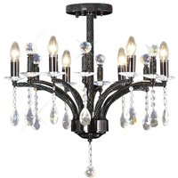 Fiore Semi Flush Ceiling Pendant 6 Light Black Chrome, Crystal