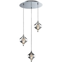 Amano Ceiling Cluster Pendant Round 3 Light Polished Chrome, Crystal