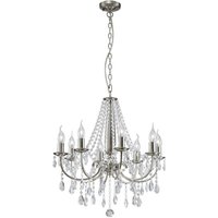 Kyra Ceiling Pendant Chandelier 8 Light Satin Nickel, Crystal