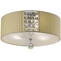 Evelyn Flush Ceiling Round with Cream Shade 3 Light Polished Chrome, Crystal
