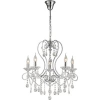 Vela Ceiling Pendant Chandelier 5 Light Polished Chrome, Crystal