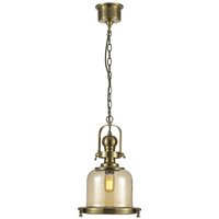 Riley Small Bell Ceiling Pendant E27 Antique Brass, Cognac Glass