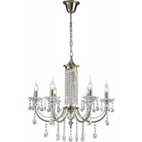 Leana Ceiling Pendant Chandelier 6 Light Satin Nickel, Crystal