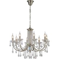 Leana Ceiling Pendant Chandelier 8 Light Satin Nickel, Crystal