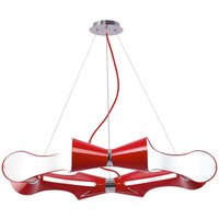 Ora Ceiling Pendant 8 Flat Round Light E27, Gloss Red, White Acrylic, Polished Chrome