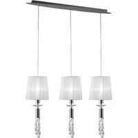 Tiffany Ceiling Pendant 3+3 Light E27+G9 Line, Polished Chrome with White Shades & Clear Crystal