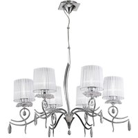 Louise Ceiling Chandelier 6 Light E27 With White Shades Polished Chrome/Clear Crystal