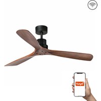 Lantau 132cm Smart Ceiling Fan Matt Black - Walnut Blades