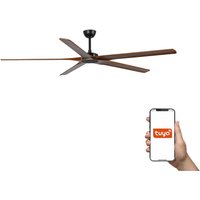 Bigwood XL 5 Blade Ceiling Fan Matt Black, Walnut Tuya Smart System