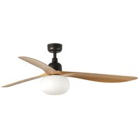 Outwood 150cm Smart Ceiling Fan Dark Brown, Light Oak Blades, E27 Light, IP44