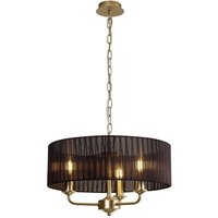 Banyan 3 Light Multi Arm Pendant With 45cm x 15cm Organza Shade Champagne Gold/Black