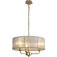 Banyan 3 Light Multi Arm Pendant With 45cm x 15cm Organza Shade Champagne Gold/Grey