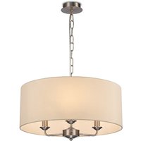 Banyan 3 Light Multi Arm Pendant, E14 Satin Nickel With 50cm x 22cm Faux Silk Shade, Ivory Pearl/White Laminate