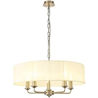 Banyan 5 Light Multi Arm Pendant With 60cm x 15cm Organza Shade Antique Brass/Cream