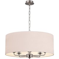 Banyan 5 Light Multi Arm Pendant, E14 Satin Nickel With 60cm x 22cm Dual Faux Silk Shade, Nude Beige/Moonlight