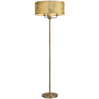 Banyan 3 Light Switched Floor Lamp With 50cm x 20cm Gold Leaf With White Lining Shade Antique Brass/Gold Leaf