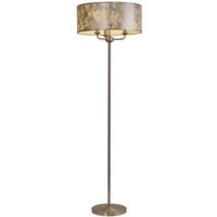 Banyan 3 Light Switched Floor Lamp With 50cm x 20cm Silver Leaf With White Lining Shade Satin Nickel/Silver Leaf
