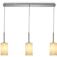 Baymont Polished Chrome 3 Light E27 Linear Pendant, With 12cm x 20cm Faux Silk Shade, Ivory Pearl/White Laminate