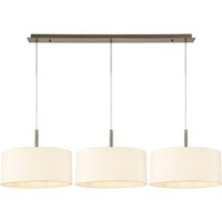 Baymont Antique Brass 3 Light E27 Linear Pendant With 40cm x 18cm Faux Silk Shade, Ivory Pearl/White Laminate