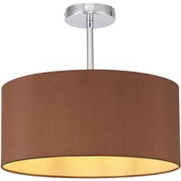 Baymont Polished Chrome E27 Semi Flush With 40cm x 18cm Dual Faux Silk Shade, Raw Cocoa/Grecian Bronze