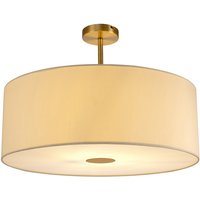 Baymont Antique Brass E27 Semi Flush With 60cm x 22cm Faux Silk Shade, Ivory Pearl/White Laminate