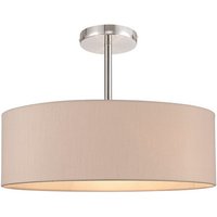 Baymont Polished Chrome 5 Light E27 Semi Flush Fixture, With 45cm x 15cm Dual Faux Silk Shade, Nude Beige/Moonlight