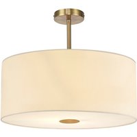 Baymont Antique Brass 5 Light E27 Semi Flush Fixture With 60cm x 22cm Faux Silk Shade, Ivory Pearl/White Laminate