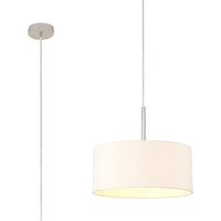Baymont Polished Chrome E27 Universal Single Pendant With 40cm x 18cm Dual Faux Silk Shade, Nude Beige/Moonlight