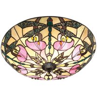 Ashton 2 Light Large Ceiling Flush Light Dark Bronze, Tiffany Glass, E27