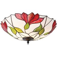 Botanica 2 Light Large Ceiling Flush Light Dark Bronze, Tiffany Glass, E27