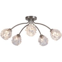 Astral 5 Light Flush Ceiling Light, Satin Nickel, Glass Shades 5x G9