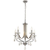 Darien Ceiling Chandelier Pendant 5 Light E14, Polished Chrome & Satin Nickel, Clear Crystal