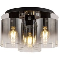 Ghent Round Ceiling Flush, 3 Light Flush Fitting, Black, Smoke Fade Glass