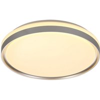 Veteran Flush Ceiling 39cm, 1 x 24W LED, 3 Step-Dimmable, 3000K, 1000lm, IP44, Silver, White Acrylic