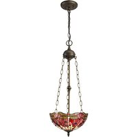 Worcester 3 Light Uplighter Ceiling Pendant E27 With 30cm Tiffany Shade, Purple, Pink, Crystal, Aged Antique Brass