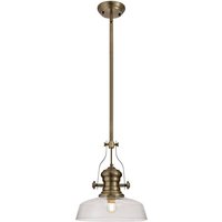 Cairo Telescopic Dome Ceiling Pendant E27 With 30cm Flat Round Glass Shade, Antique Brass, Clear