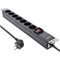 InLine® 19 Steckdosenleiste, 7-fach Schutzkontakt, mit Schalter, 2m, schwarz
