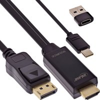 InLine® HDMI zu DisplayPort Konverter Kabel, 4K60Hz, schwarz/gold, 1m