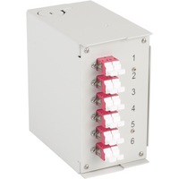 Hutschienenbox OM4 12xLC Pigtail, abgesetzt 6x LC-Duplex Kupplung