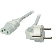 Stromkabel Netzleitung Schutzkontakt 90° - C13, 180°, grau, 2,0 m, 3 x 0,75 mm² - 1 VPE = 10 St�ck