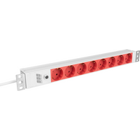 19? 1HE Steckdosenleiste 8 x CEE 7/3 rot, Zul. C14, 10 A Überlastschutz, grau